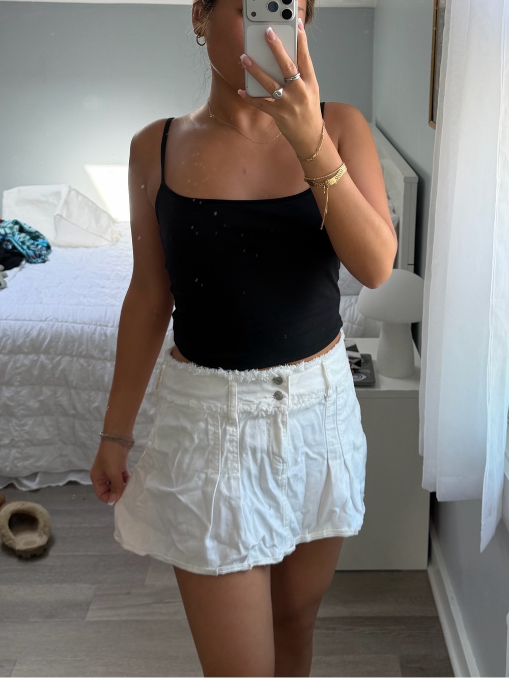 Garage White Tiered Mini Skirt